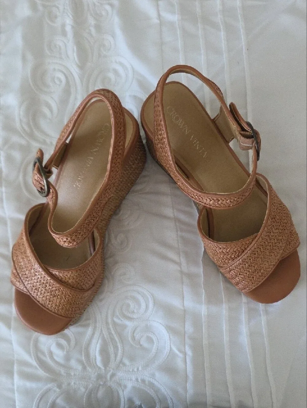 Crown Vintage Cognac Braided Platform Wedge Sandals